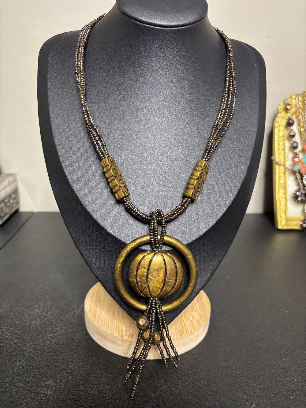 Boho Bronze Beaded Pendant Acrylic Plastic Necklace - Women's Jewelry